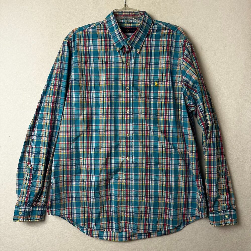 Ralph Lauren Shirt Men XL Pink turquoise Blue Plaid long sleeve button‎ up down - Picture 2 of 5